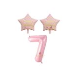 Best Pembe Renk Rakam ve Happy Bırthday Yazılı Yıldız Folyo Balon Seti Yaş 7