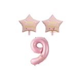 Best Pembe Renk Rakam ve Happy Bırthday Yazılı Yıldız Folyo Balon Seti Yaş 9