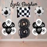 Best Siyah-Beyaz Futbol TaraftarTemalı Doğum Günü Parti Seti Yaş-8