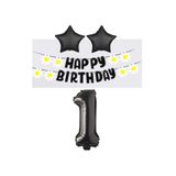 Best Siyah Rakam Yıldız Folyo Balon Happy Bırthday Beyaz Papatya Eva Banner Seti Yaş 1