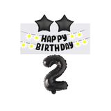 Best Siyah Rakam Yıldız Folyo Balon Happy Bırthday Beyaz Papatya Eva Banner Seti Yaş 2