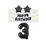 Best Siyah Rakam Yıldız Folyo Balon Happy Bırthday Beyaz Papatya Eva Banner Seti Yaş 3