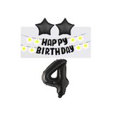 Best Siyah Rakam Yıldız Folyo Balon Happy Bırthday Beyaz Papatya Eva Banner Seti Yaş 4
