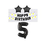 Best Siyah Rakam Yıldız Folyo Balon Happy Bırthday Beyaz Papatya Eva Banner Seti Yaş 5