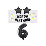 Best Siyah Rakam Yıldız Folyo Balon Happy Bırthday Beyaz Papatya Eva Banner Seti Yaş 6