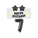 Best Siyah Rakam Yıldız Folyo Balon Happy Bırthday Beyaz Papatya Eva Banner Seti Yaş 7