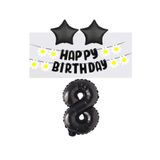 Best Siyah Rakam Yıldız Folyo Balon Happy Bırthday Beyaz Papatya Eva Banner Seti Yaş 8