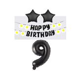 Best Siyah Rakam Yıldız Folyo Balon Happy Bırthday Beyaz Papatya Eva Banner Seti Yaş 9