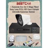 Bestcam 1 Kameralı Eco Set 5 Mega Piksel Sony Lensli Full Hd Gece Görüşlü Güvenlik Kamerası Sistemi 250 GB HDD
