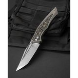 Bestech Knives BESTECH TOGATTA Titanyum + Damascus Desenli Bakır Karbon Fiber Kakma Sap M390 Çelik Çakı - BT2102G