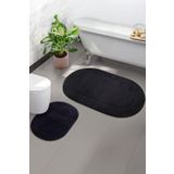 Bestekar Ellora Siyah Oval Banyo Paspası 2’li Deri ve Kaymaz Tabanlı Yumuşak Dokulu Makinede Yıkanabilir