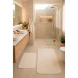 Bestekar Luna Krem Kaymaz Tabanlı Şık Leke Tutmaz Yumuşak Dokulu Modern Banyo Paspası Seti