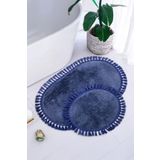 Bestekar LunaSoft Mavi İkili Püsküllü Oval Banyo Paspası Kaymaz Tabanlı Lüks Yumuşak Yıkanabilir Modern