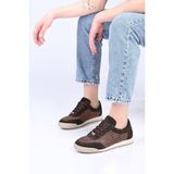 Bestello Bağcıklı Fileli Termo Taban Hakiki Deri Sneaker 338-7091 Kadın Ayakkabı - Kahve
