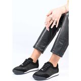 Bestello Bağcıklı Fileli Termo Taban Hakiki Deri Sneaker 338-7091 Kadın Ayakkabı - Siyah Suet