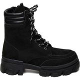 Bestello Bağcıklı Kauçuk Taban Düz Bot 101-41030 Kadın Bot - Siyah