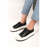 Bestello Bağcıklı Termo Taban Hakiki Deri Sneaker 101-23028-01 Kadın Ayakkabı - Siyah