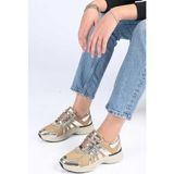 Bestello Bağcıklı Termo Taban Tekstil Hakiki Deri Sneaker 338-7106 Kadın Ayakkabı - Altın