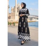 Bestenur Alera Desenli Viskon Elbise 1720 - Kahve