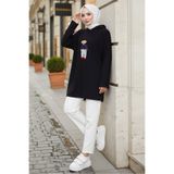 Bestenur Asiya Oversize Ayı Nakışlı Kapüşonlu Tunik 1335 - Siyah