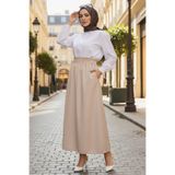 Bestenur Benja Beli Lastikli Gabardin Etek 1405 - Bej