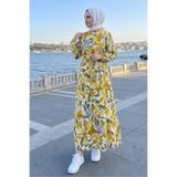 Bestenur Çiçek Desenli Modal Elbise 1713 - Sarı