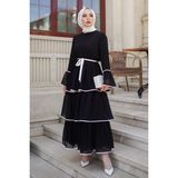 Bestenur Kat Kat Kuşaklı Uzun Şifon Elbise 155 - Siyah - 36