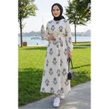 Bestenur Mayra Desenli Keten Elbise 1717 - Siyah