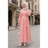 Bestenur Tuvana Desenli Keten Elbise 1719 - Turuncu