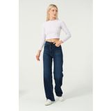BESTFULL Franko 90's Koyu Mavi Palazzo Jean Kadın Wide Leg Solmaz Toparlayıcı Kot Pantolon