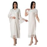 Bestin Kadın DT5045EF-86D0018319279 Ekru Dantelli Hamile Lohusa Gecelik