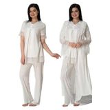 Bestin Kadın Ekru Hamile Lohusa Sabahlıklı Pijama Takımı 3'lü Set, 2XL, DS5044EF-19804IGP255117
