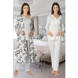 Bestin Kadın Ekru Hamile Lohusa Sabahlıklı Pijama Takımı, M, DW8094EF-869DS00018310086