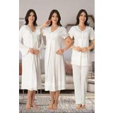 Bestin Kadın Ekru Hamile Lohusa Sabahlılı Gecelik Ve Pijama Takım 4'lü Set, L, DS8026EF-19804IGP255701