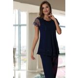 Bestin Kadın Lacivert Hamile Lohusa Kısa Kollu Pijama Takımı, 2XL, DT2051EF-89D0018310622