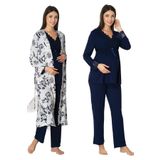 Bestin Kadın Lacivert Hamile Lohusa Sabahlıklı Pijama Takımı, 2XL, DW8094EF-869DS00018310084