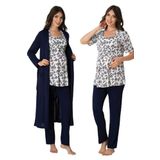 Bestin Kadın Lacivert Hamile Lohusa Sabahlıklı Pijama Takımı 3'lü Set 8014, M, CN8014EF-89C0018310863