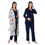 Bestin Kadın Lacivert Hamile Lohusa Sabahlıklı Pijama Takımı, L, DW8094EF-869DS00018310082
