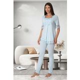 Bestin Kadın Mavi Dantelli Hamile Lohusa Pijama Takımı, 2XL, DT6032EF-19804IGP254680