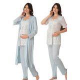 Bestin Kadın Mavi Hamile Lohusa Sabahlıklı Pijama Takımı 3'lü Set, 2XL, DS8014EF-869DST0004628