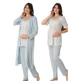 Bestin Kadın Mavi Hamile Lohusa Sabahlıklı Pijama Takımı 3'lü Set, L, DS8014EF-869DST0004630
