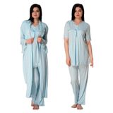 Bestin Kadın Mavi Hamile Lohusa Sabahlıklı Pijama Takımı 3'lü Set, M, DS5034EF-89D0018310944