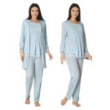 Bestin Kadın Mavi Sabahlıklı Hamile Lohusa Pijama Takımı, XL, DW3044EF-869DS00018310063