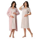 Bestin Kadın Pembe Hamile Lohusa Sabahlıklı Gecelik Takım, L, DW8015EF-86D0018319583