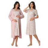 Bestin Kadın Pembe Hamile Lohusa Sabahlıklı Gecelik Takım, S, DW8015EF-86D0018319512