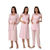 Bestin Kadın Pembe Hamile Lohusa Sabahlıklı Gecelik Ve Pijama Takım Set, L, B6016EF-869BST0010159