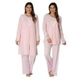 Bestin Kadın Pembe Hamile Lohusa Sabahlıklı Pijama Takım, M, DS3040EF-869DST0011043