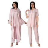 Bestin Kadın Pembe Hamile Lohusa Sabahlıklı Pijama Takımı 3'lü Set, L, DS5034EF-19804IGP254814