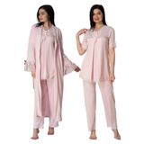 Bestin Kadın Pembe Hamile Lohusa Sabahlıklı Pijama Takımı 3'lü Set, S, DS5034EF-89D0018310928