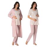 Bestin Kadın Pembe Hamile Lohusa Sabahlıklı Pijama Takımı 3'lü Set, S, DT8014EF-869DST0014311